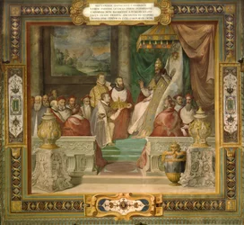 Alessandro et Ottavio Farnese présentant un modèle de la ville de Plaisance au Pape Jules III